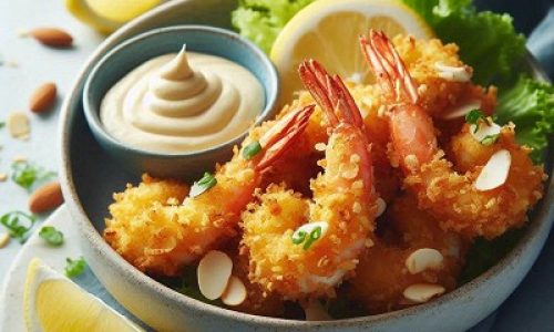 Camarão Crocante em Crosta de Amêndoas com Aioli de Limão Siciliano